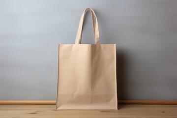 Mockup shopper tote bag handbag on isolated grey background. Generative AI.