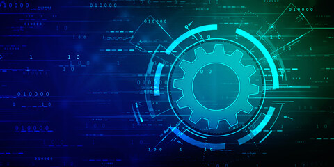 Aufkleber - Process management, optimization operation, fix strategy industry, transmission gears wheel, software update status, Cog Gear Wheel on the technology abstract background