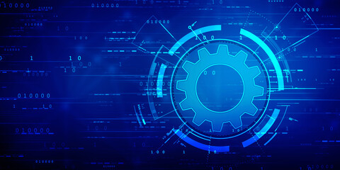 Aufkleber - Process management, optimization operation, fix strategy industry, transmission gears wheel, software update status, Cog Gear Wheel on the technology abstract background