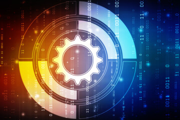 Aufkleber - Process management, optimization operation, fix strategy industry, transmission gears wheel, software update status, Cog Gear Wheel on the technology abstract background
