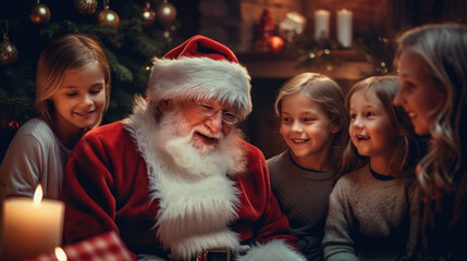 Wall Mural - family celebrating christmas with santa