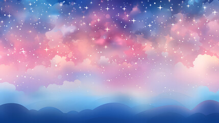 Wall Mural - Light-Filled Stars and Lights on Blue and Pink Background: Soft Gradients in Light Violet and Aquamarine