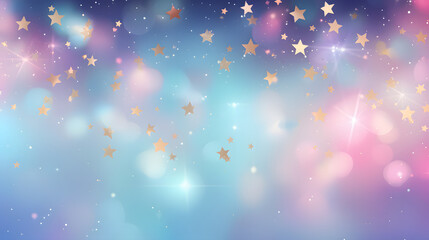 Wall Mural - Light-Filled Stars and Lights on Blue and Pink Background: Soft Gradients in Light Violet and Aquamarine