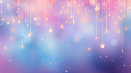 Wall Mural - Light-Filled Stars and Lights on Blue and Pink Background: Soft Gradients in Light Violet and Aquamarine