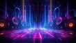 Sound speaker on illuminated neon light background. AI generated image