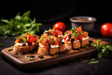 Wall Mural - bruschetta with mozzarella garnished with fresh green parsley