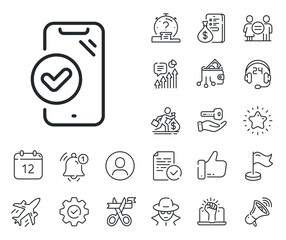 Poster - accepted smartphone sign. salaryman, gender equality and alert bell outline icons. approved phone li