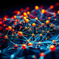 Poster - A vibrant and intricate network of orange balls is seen in this close-up image. The perfect symmetry of the balls creates a mesmerizing pattern that is