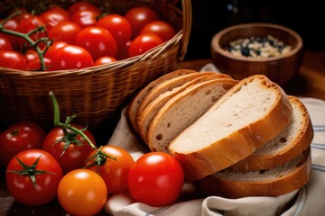 Sticker - basket filled with slices of bread and tomatoes beside it