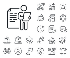 Poster - cv file page sign. salaryman, gender equality and alert bell outline icons. job interview document l