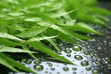 Wall Mural - close-up of spilled green tea leaves