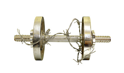 Wall Mural - dumbbell covered in barbed wire on transparent background