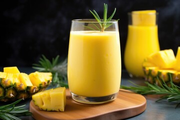 Poster - mango-pineapple smoothie spills from an overturned glass