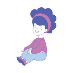 Wall Mural - Girl First Grader Sitting on the Floor and Smiling Vector Illustration