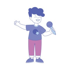 Wall Mural - Cute Boy at Music Lesson Singing with Microphone Vector Illustration