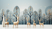 Christmas Card Cute Deer Decoration Design, Xmas Winter Background