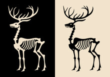 Reindeer Skeleton Illustration For Gothic Christmas Decorations. Creepy Holiday Season Dark Academia Aesthetic. Minimalist Vector Illustration For Printable Products.