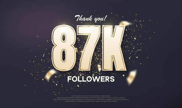Followers design 87k achievement celebration. unique number with luxury gold