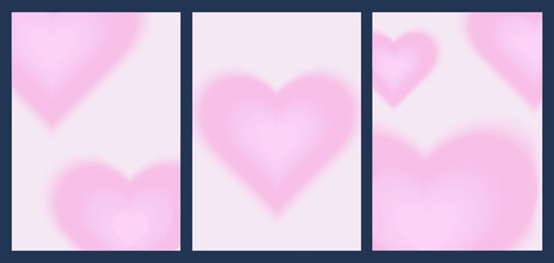 Poster - Valentine's Day empty background set in trendy y2k aesthetic, covers, vertical banners, flyers with blurred gradient hearts, vector illustration.