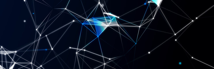 Poster - Abstract polygonal space with dots and lines. Connection science background. Triangular business wallpaper. 3d rendering