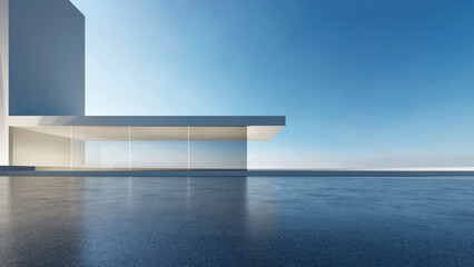 Fototapete - 3d render of abstract futuristic architecture with empty concrete floor. Scene for car presentation.