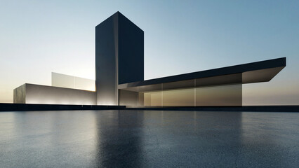 Aufkleber - 3d render of abstract futuristic architecture with empty concrete floor. Scene for car presentation.