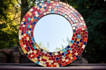 Poster - self-made mosaic mirror on a painted wall