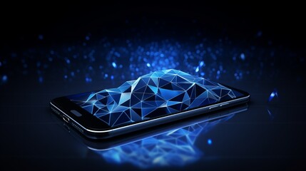 Wall Mural - Futuristic communication polygonal 3d smartphone made of linear polygons in dark blue color. Online business, it, network, support, services app concept.