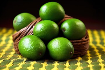 Canvas Print - a stack of ripe avocados on a woven mat