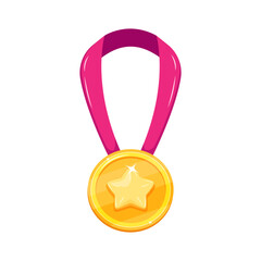 Wall Mural - Gold medal with star on ribbon. Cartoon illustration of winner's pendant. Champion's Award