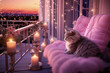Cozy glamour balcony with cat. Modern interior design