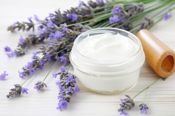 Poster - facial wash foam with lavender flowers beside