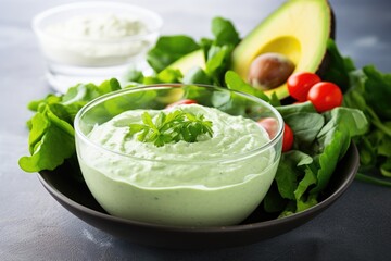 Wall Mural - freshly made avocado salad with a creamy dressing
