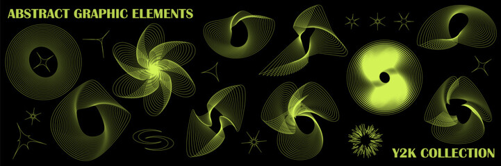 Geometry wireframe shapes and grids. y2k geometric neon collection. Abstract figures. Retro futuristic aesthetic. Digital isolated elements. Vaporwave synthwave. Trendy minimal structure, vector set
