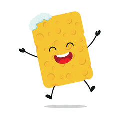 Wall Mural - Cute happy sponge character. Funny victory jump celebration wash cartoon emoticon in flat style. closet vector illustration