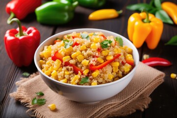 Poster - bowl of quinoa with mixed bell peppers and sweet corn