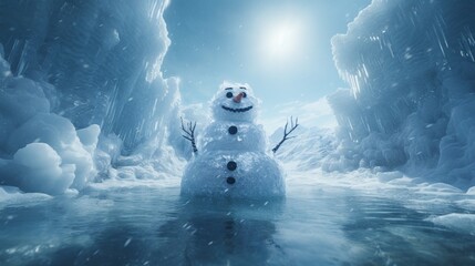 a magnificent ice snowman that exudes a sense of wonder and enchantment. 