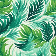 Wall Mural - green white abstract background with tropical palm leaves in Matisse style. Generative AI