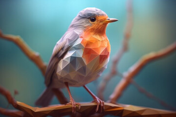 Leinwandbilder - A pastel-colored geometric-themed Robin illustration with angular shapes and delicate pastel shades, capturing the wisdom and grace of this majestic bird. 