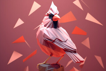 Leinwandbilder - A pastel-colored geometric-themed Cardinal illustration with angular shapes and delicate pastel shades, capturing the wisdom and grace of this majestic bird. 
