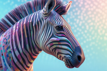 Poster - A pastel-colored geometric-style Zebra artwork with intricate geometric shapes and soft pastel hues, showcasing the beauty of nature in a modern design.