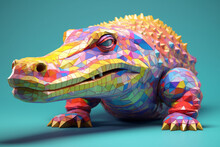 A Pastel-colored Geometric-style Alligator Artwork With Intricate Geometric Shapes And Soft Pastel Hues, Showcasing The Beauty Of Nature In A Modern Design. 