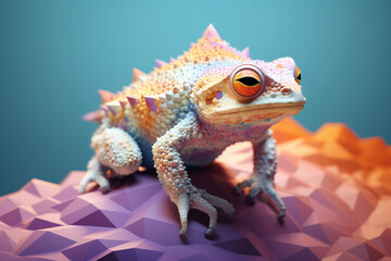 Fototapete - A pastel-colored geometric-style Toad artwork with intricate geometric shapes and soft pastel hues, showcasing the beauty of nature in a modern design