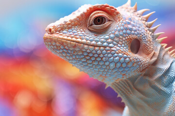 Fototapete - A pastel-colored geometric-style Lizard artwork with intricate geometric shapes and soft pastel hues, showcasing the beauty of nature in a modern design. 