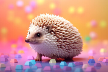 Fototapete - A pastel-colored geometric-style Hedgehog artwork with intricate geometric shapes and soft pastel hues, showcasing the beauty of nature in a modern design.