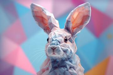 Leinwandbilder - A pastel-colored geometric-style Rabbit artwork with intricate geometric shapes and soft pastel hues, showcasing the beauty of nature in a modern design. 