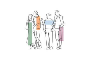 group of people holding hands. Line art of an old man with son. Family line art vector.