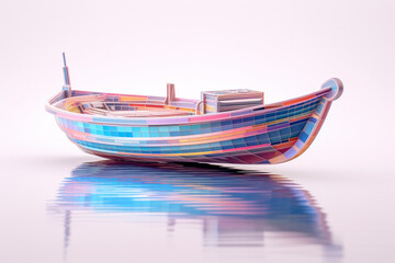 Fototapete - A pastel-colored geometric-style Boat artwork with intricate geometric shapes and soft pastel hues, showcasing the beauty of nature in a modern design.