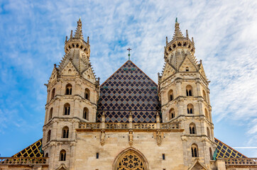 Canvas Print - St. Stephen's cathedral towers on Stephansplatz square in Vienna, Austria