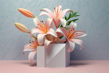 Leinwandbilder - A pastel-colored geometric-style Lilys artwork with intricate geometric shapes and soft pastel hues, showcasing the beauty of nature in a modern design.